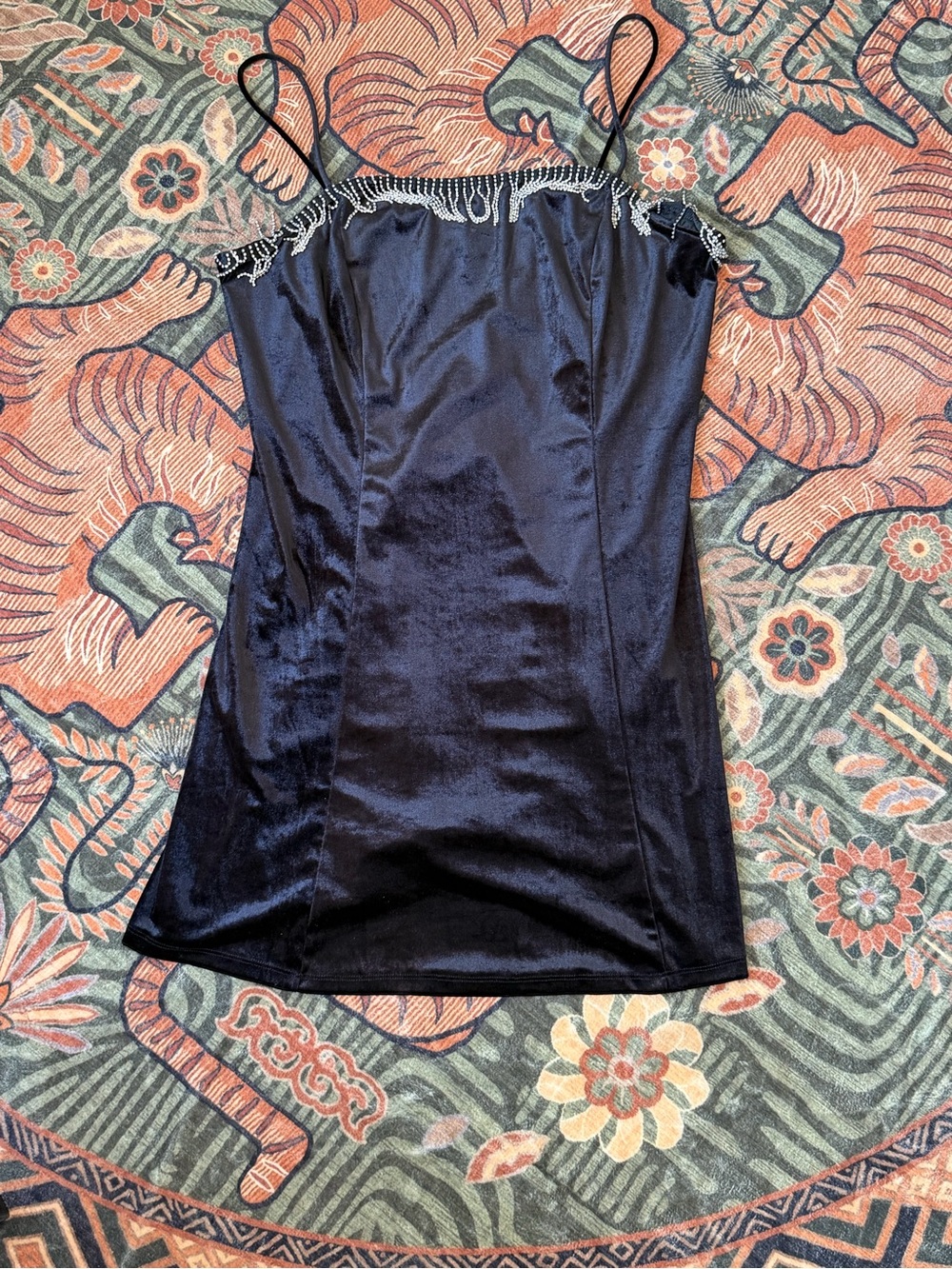 Divided Black Velvet Chemise with Beaded Trim